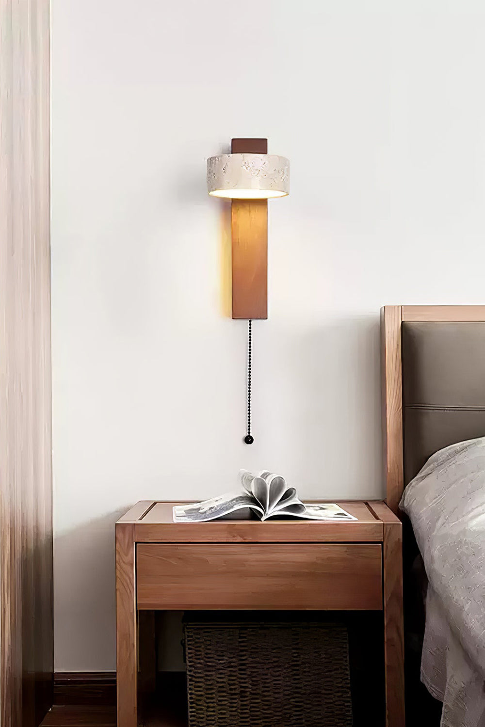 Walnut Wood Travertine Beam Wall Sconce