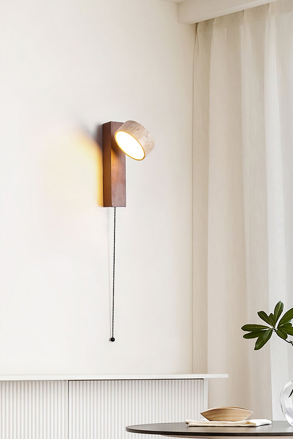 Walnut Wood Travertine Beam Wall Sconce