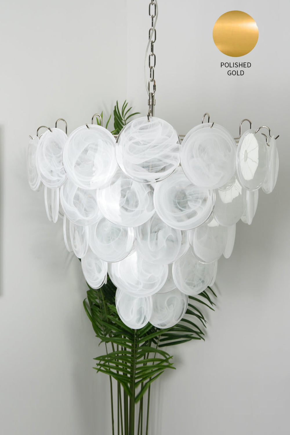 White Murano Disc Glass Chandelier