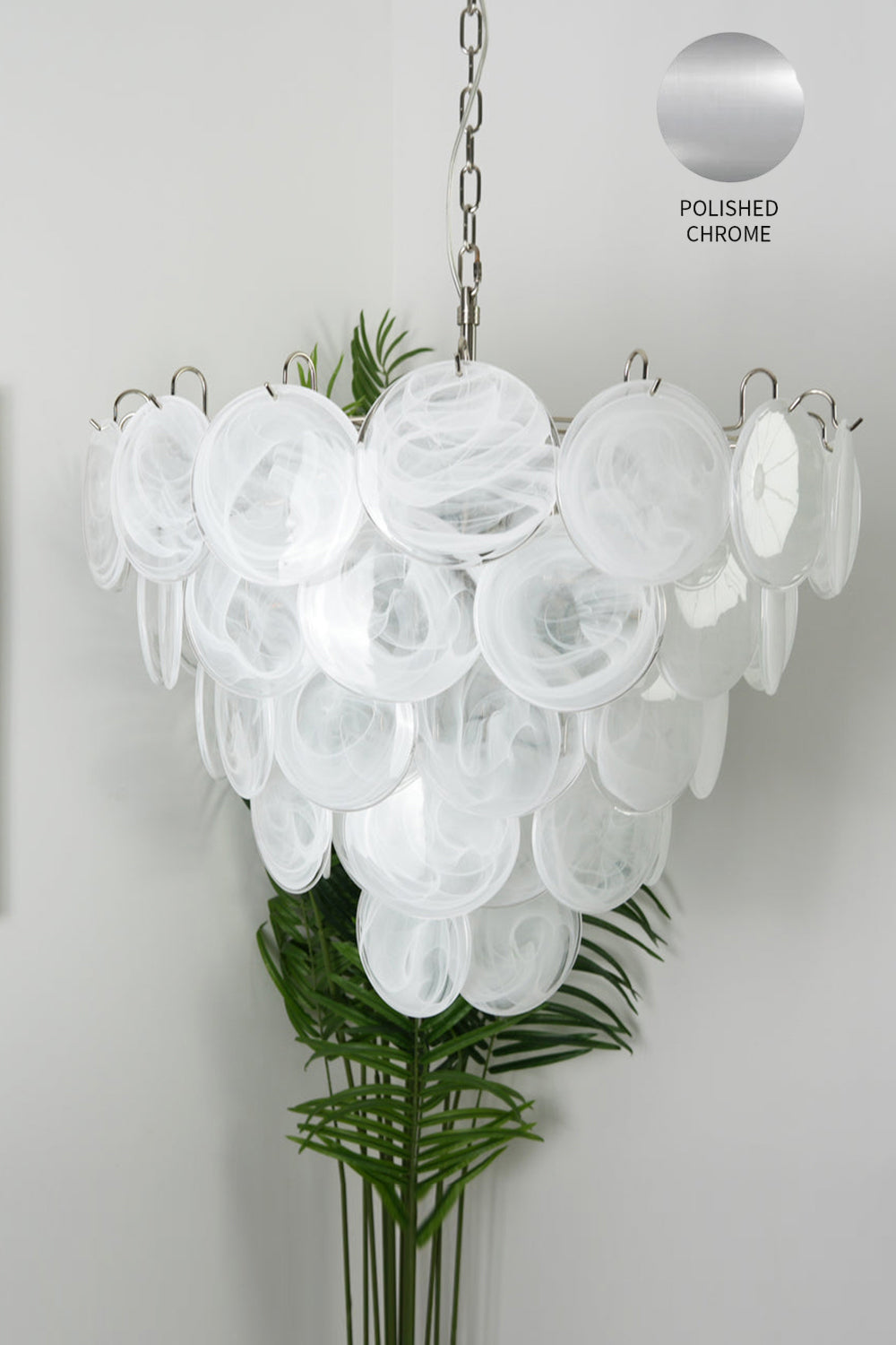 White Murano Disc Glass Chandelier