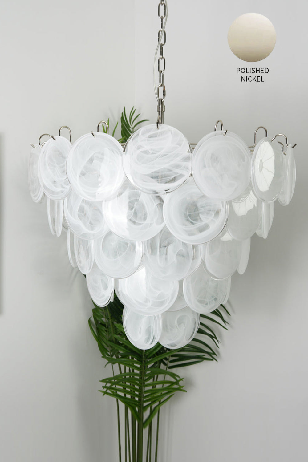 White Murano Disc Glass Chandelier