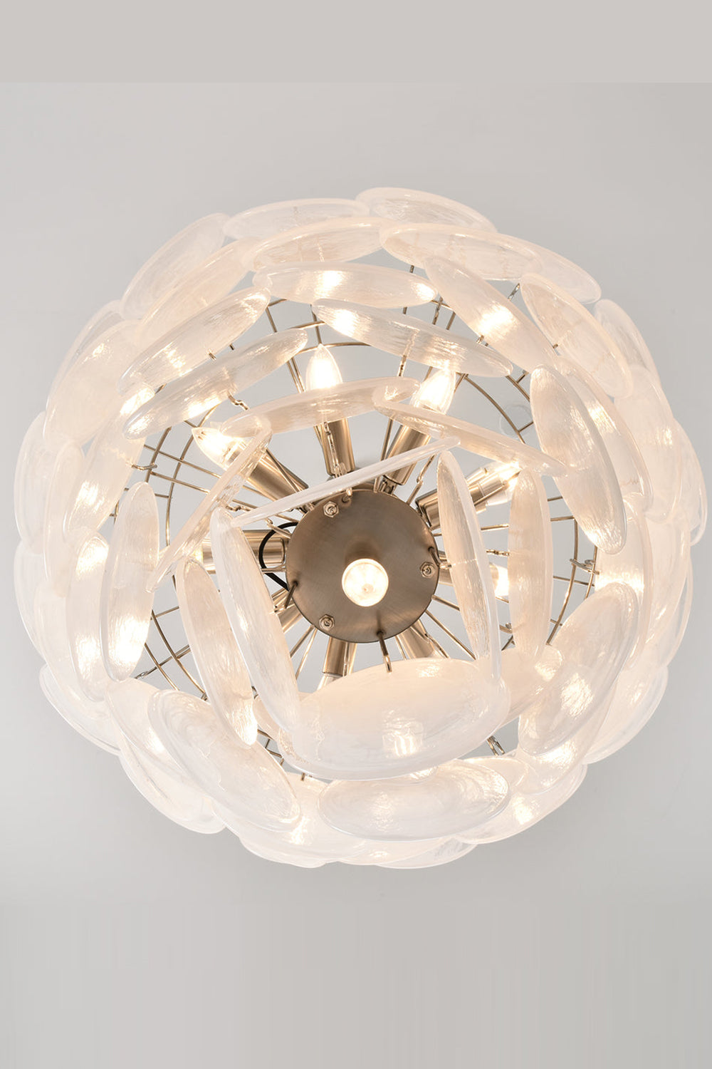White Murano Disc Glass Chandelier