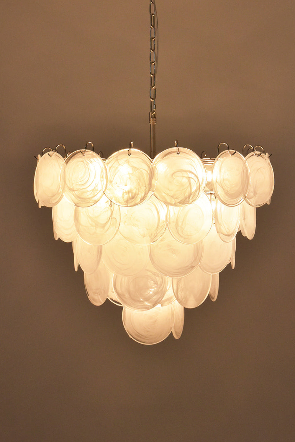 White Murano Disc Glass Chandelier