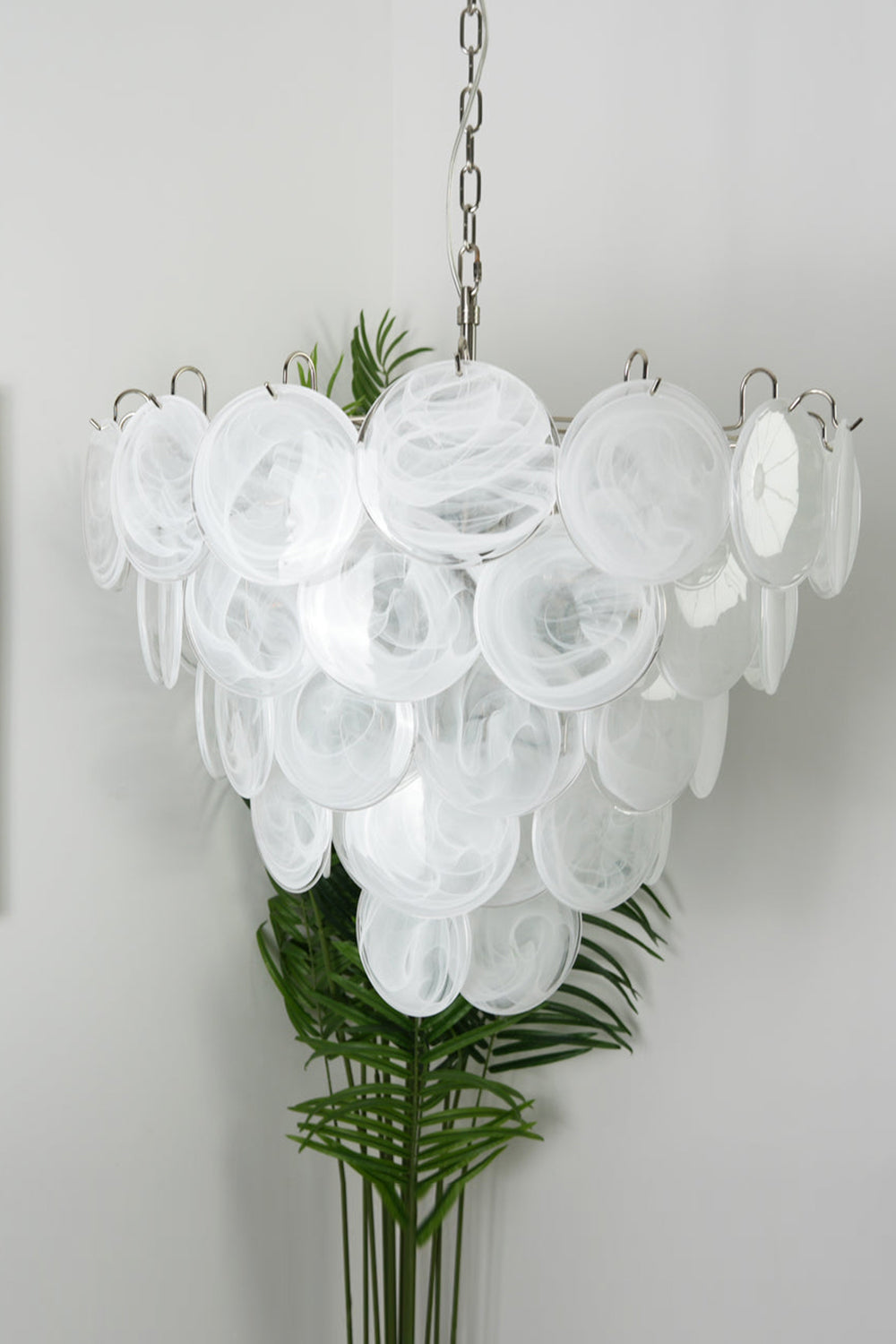 White Murano Disc Glass Chandelier