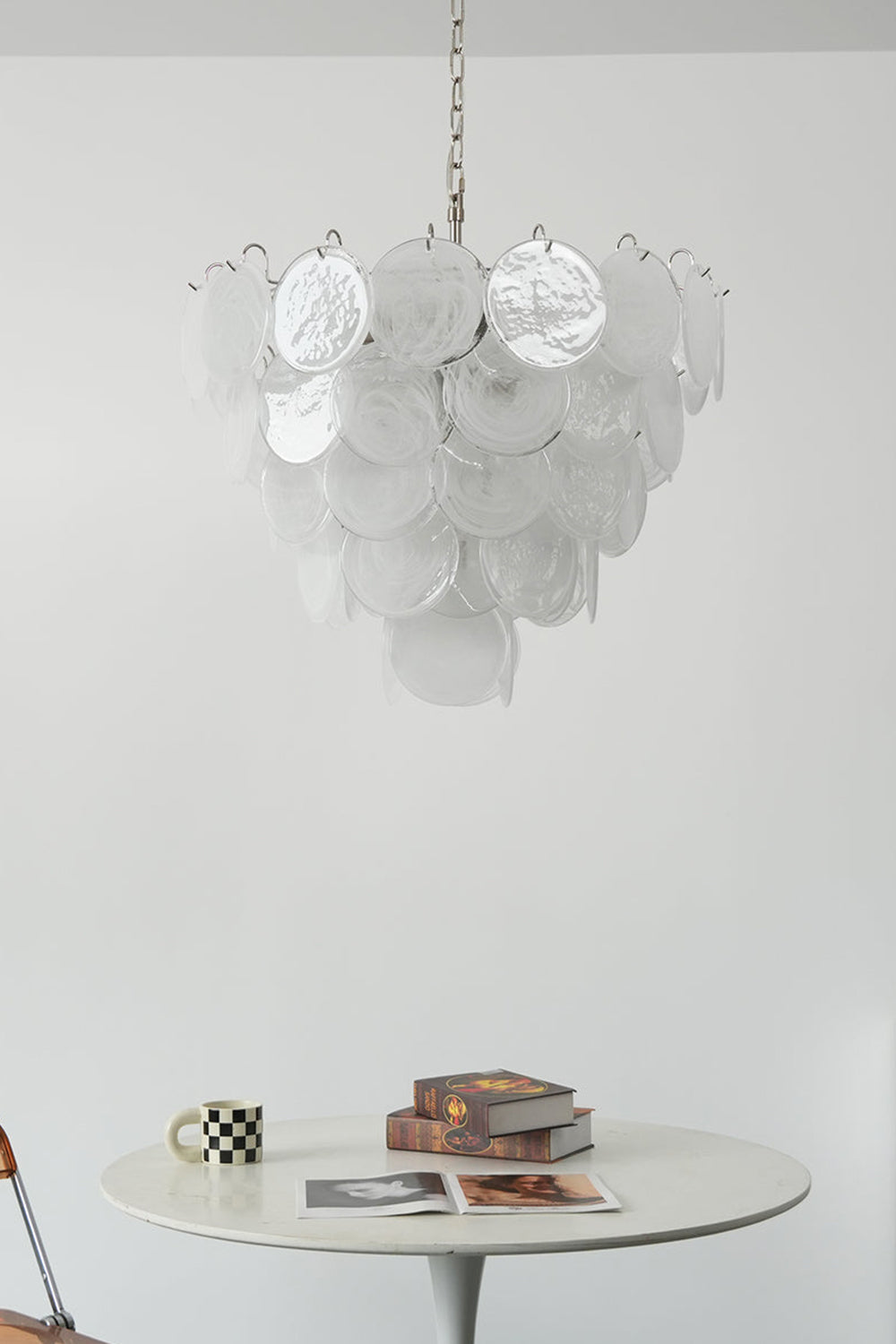White Murano Disc Glass Chandelier