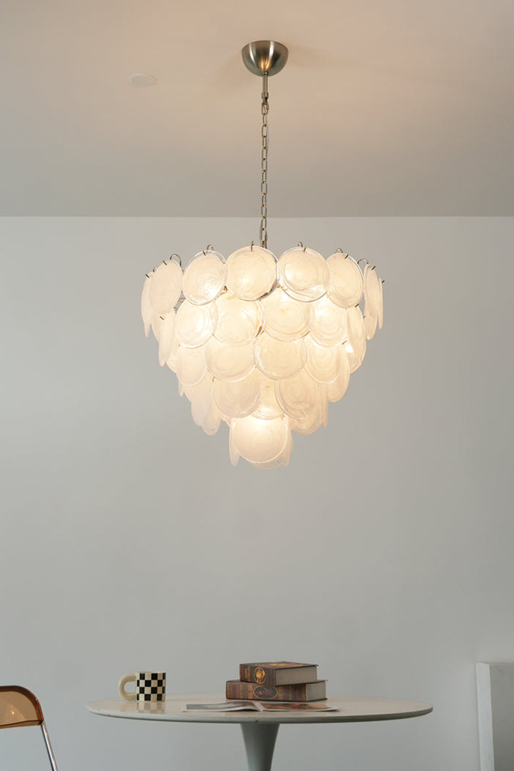 White Murano Disc Glass Chandelier