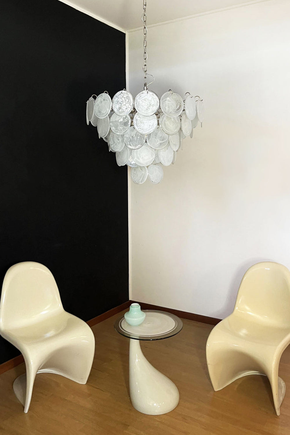 White Murano Disc Glass Chandelier