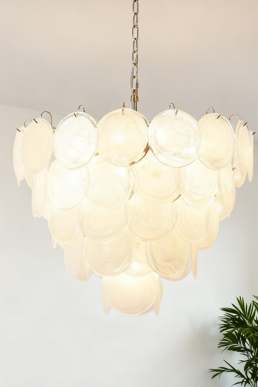 White Murano Disc Glass Chandelier