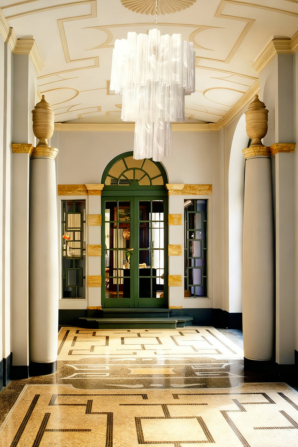 White Textured Murano Glass Chandelier