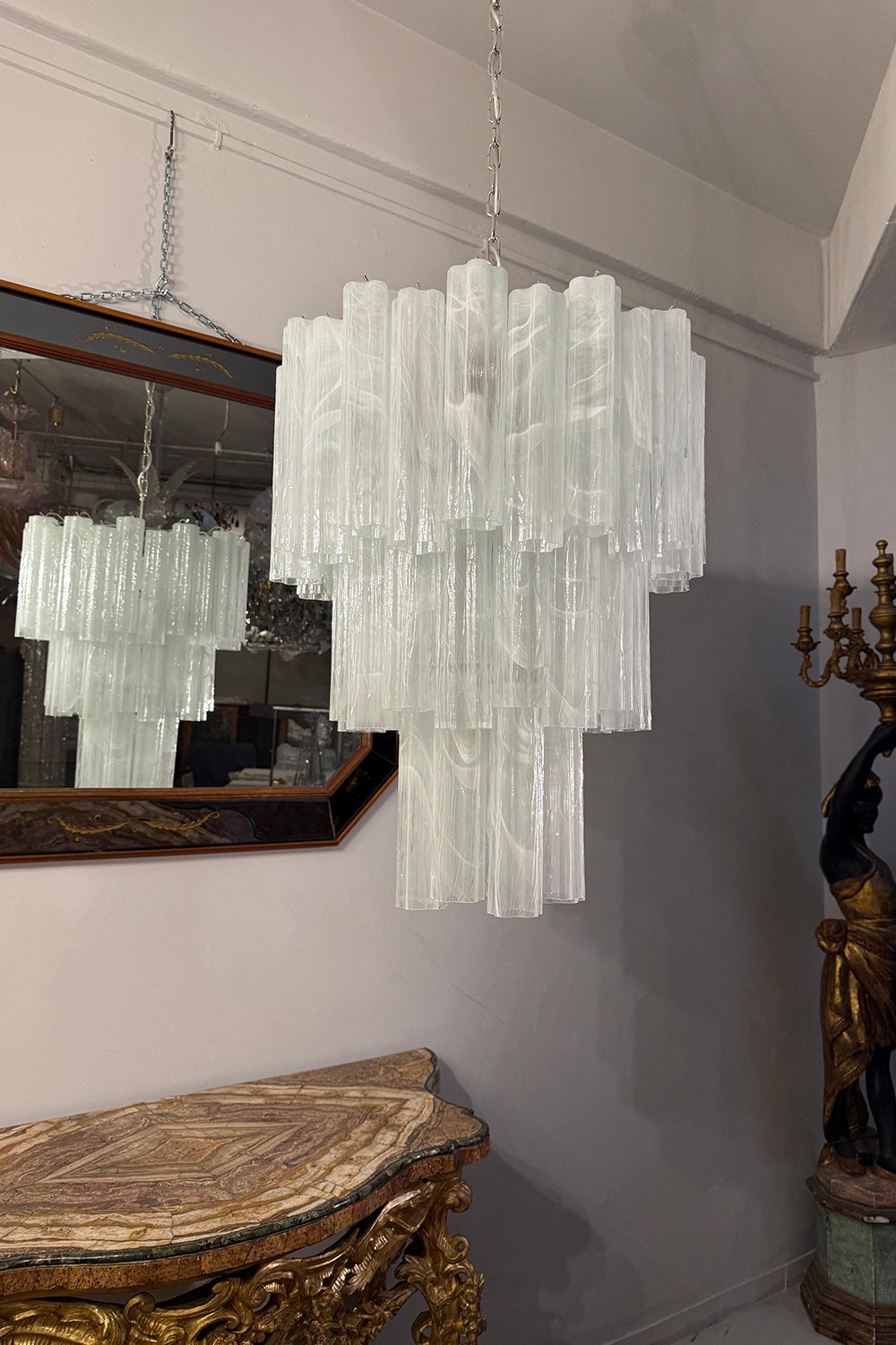 White Textured Murano Glass Chandelier