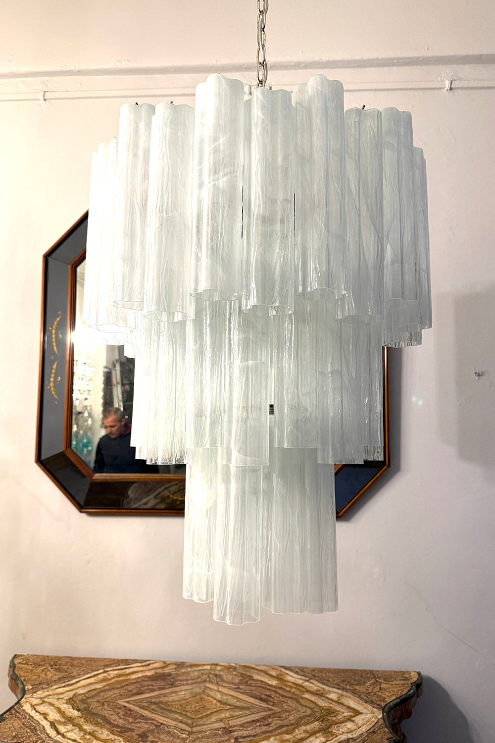 White Textured Murano Glass Chandelier