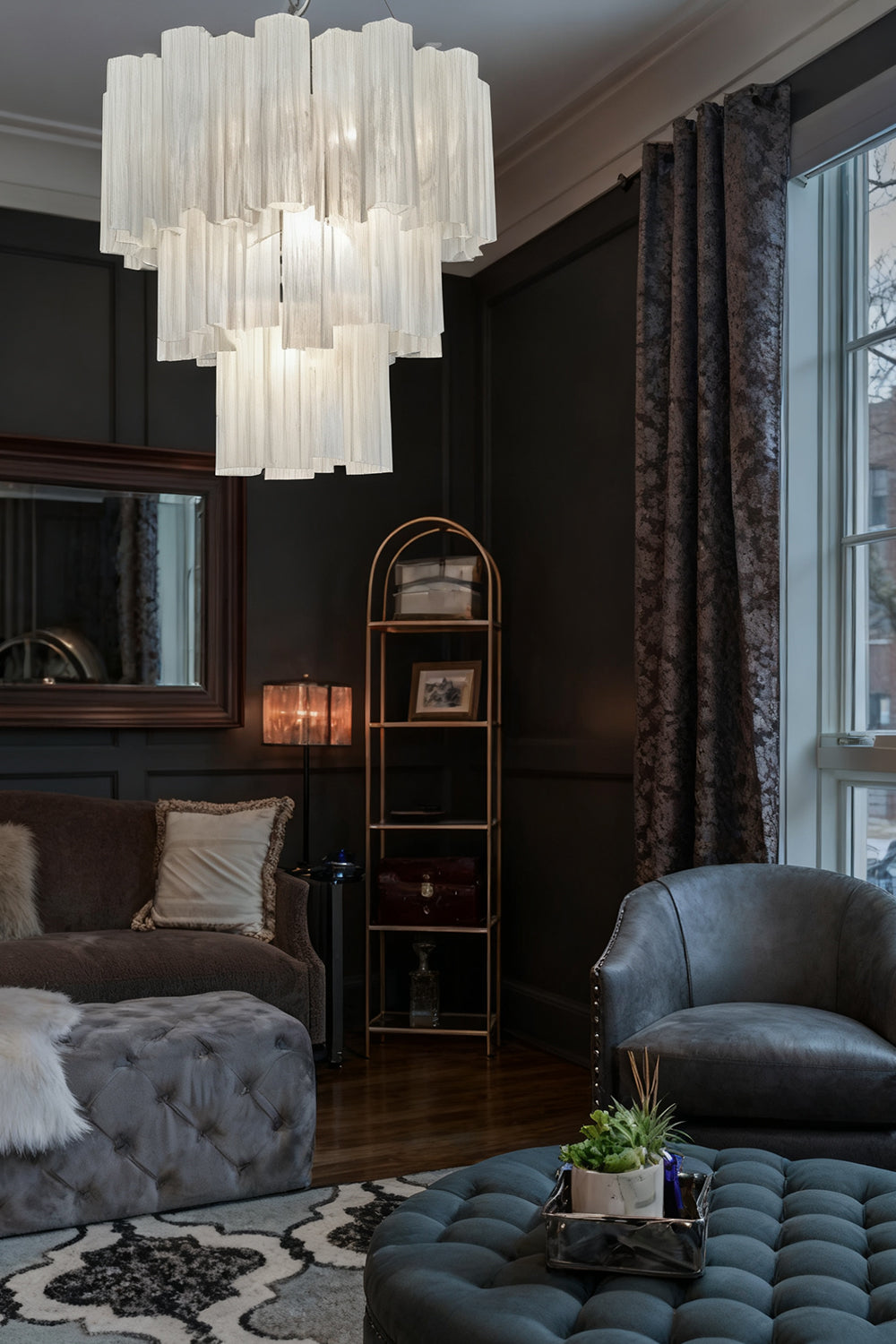 White Textured Murano Glass Chandelier