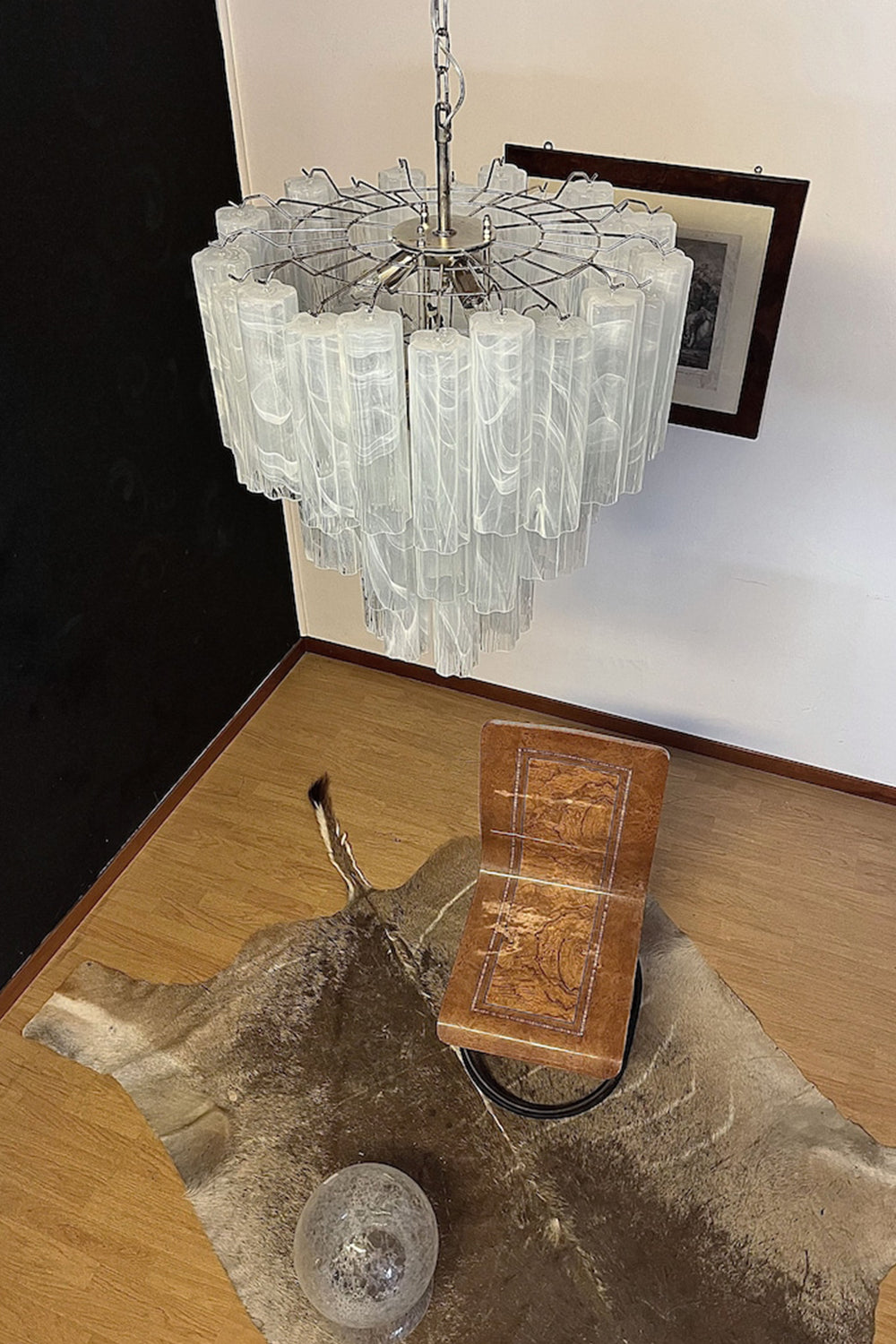 White Textured Murano Glass Chandelier