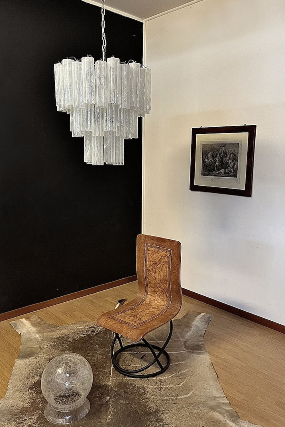 White Textured Murano Glass Chandelier