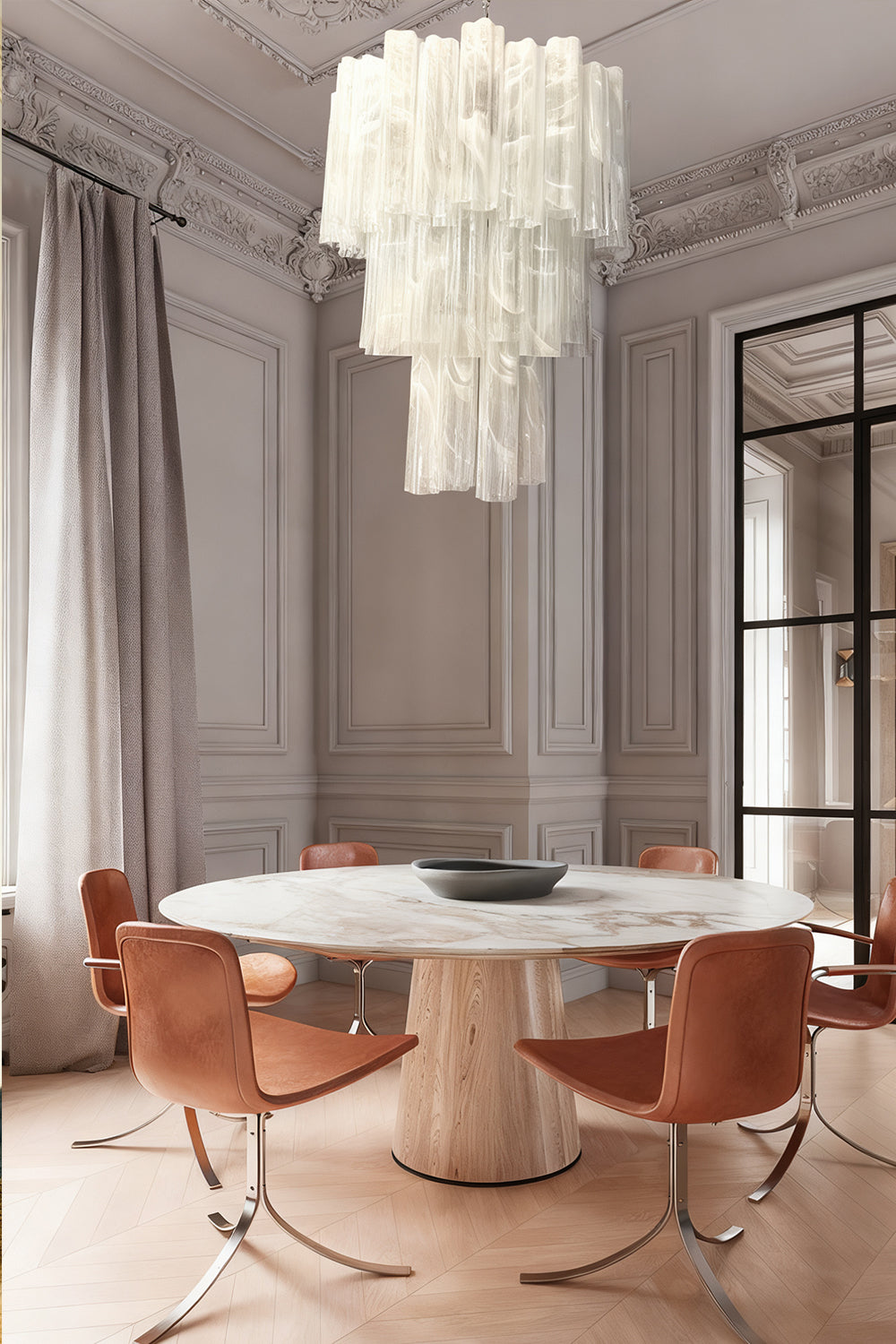 White Textured Murano Glass Chandelier