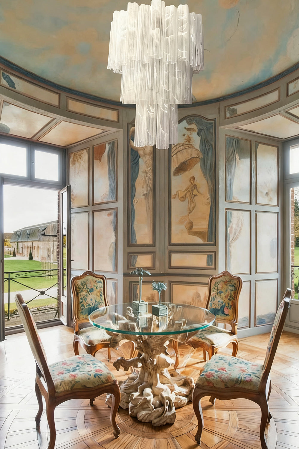 White Textured Murano Glass Chandelier