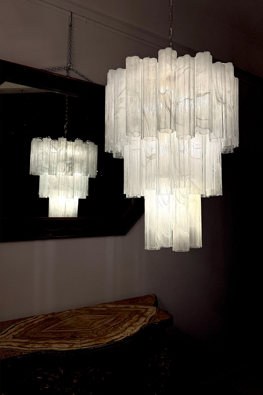 White Textured Murano Glass Chandelier