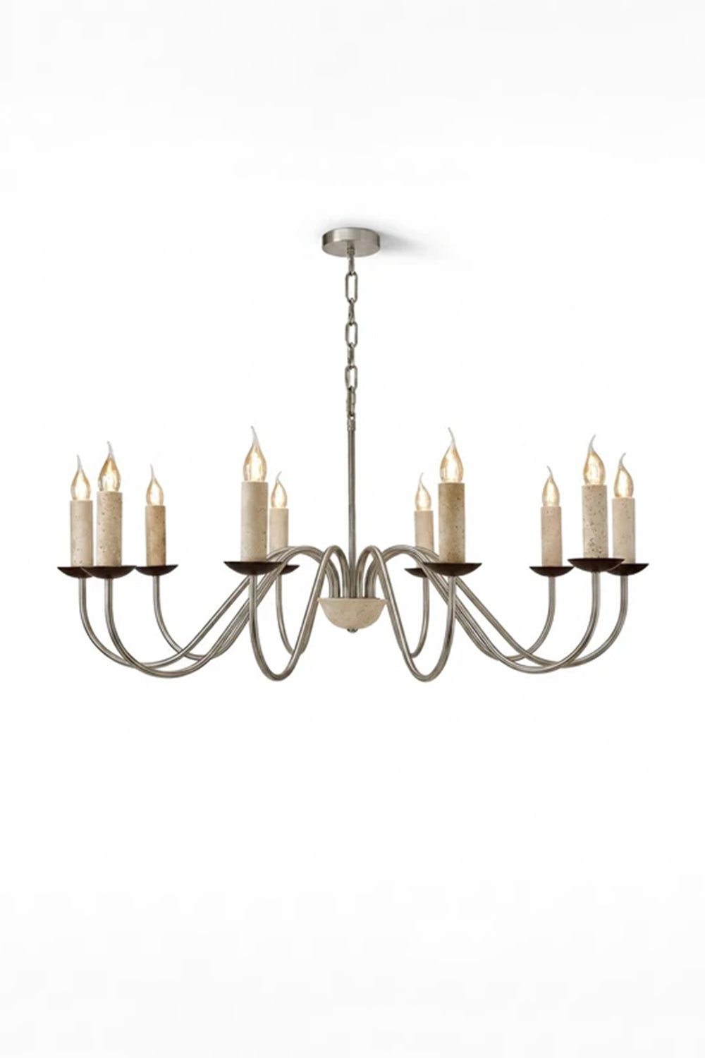 Winslow Travertine Candelabra Chandelier | Natural Travertine and Metal | Studio shot showing full profile against a neutral backdrop | Samu Lamp