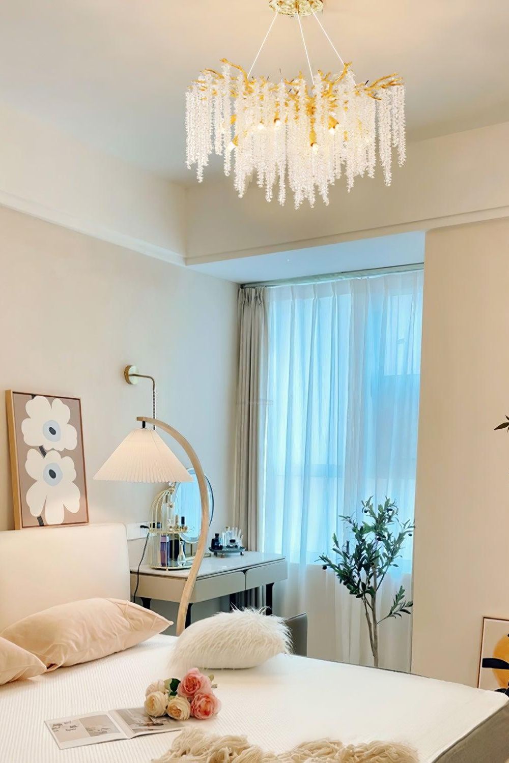 Wisteria Flower  Golden Branch Crystal Chandelier