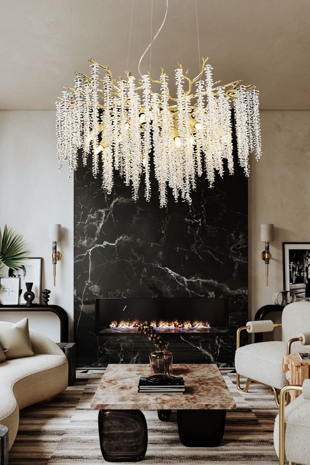 Wisteria Flower  Golden Branch Crystal Chandelier