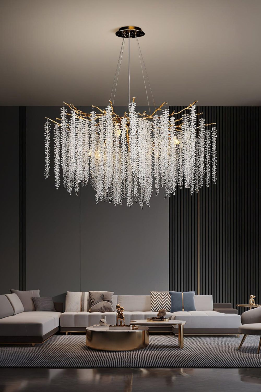 Wisteria Flower  Golden Branch Crystal Chandelier