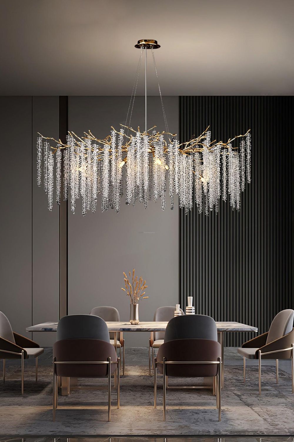 Wisteria Flower  Golden Branch Crystal Chandelier