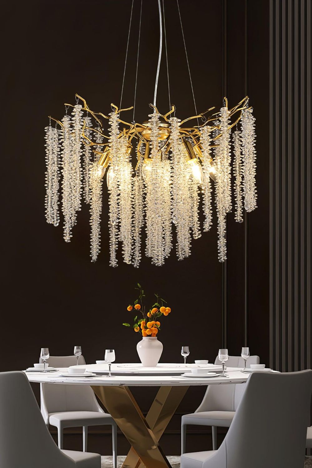 Wisteria Flower  Golden Branch Crystal Chandelier