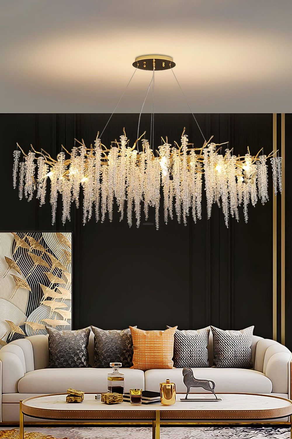 Wisteria Flower  Golden Branch Crystal Chandelier