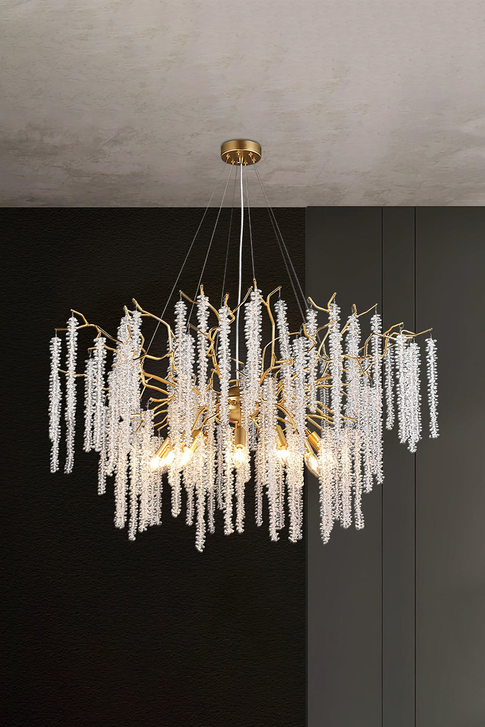 Wisteria Flower  Golden Branch Crystal Chandelier