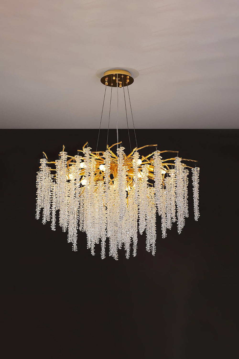Wisteria Flower  Golden Branch Crystal Chandelier