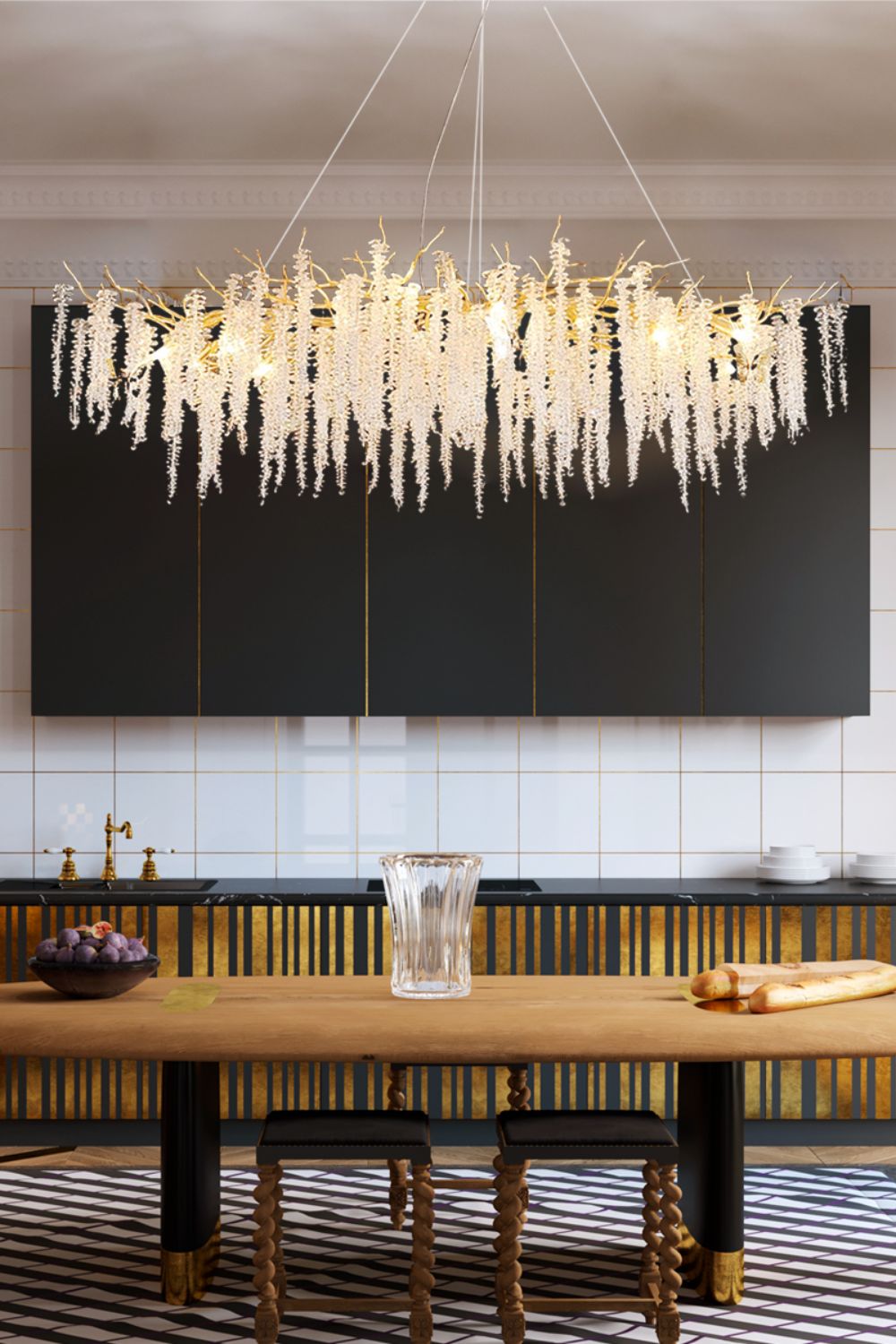 Wisteria Flower  Golden Branch Crystal Chandelier