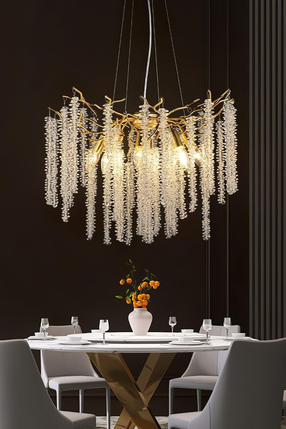 Wisteria Flower  Golden Branch Crystal Chandelier