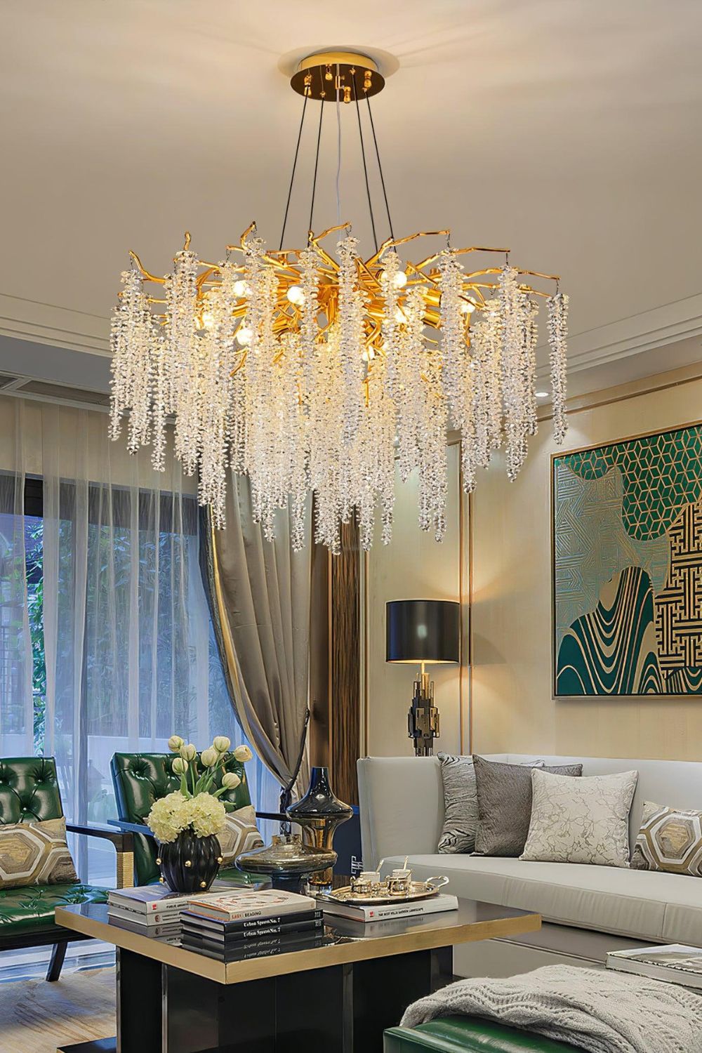 Wisteria Flower  Golden Branch Crystal Chandelier