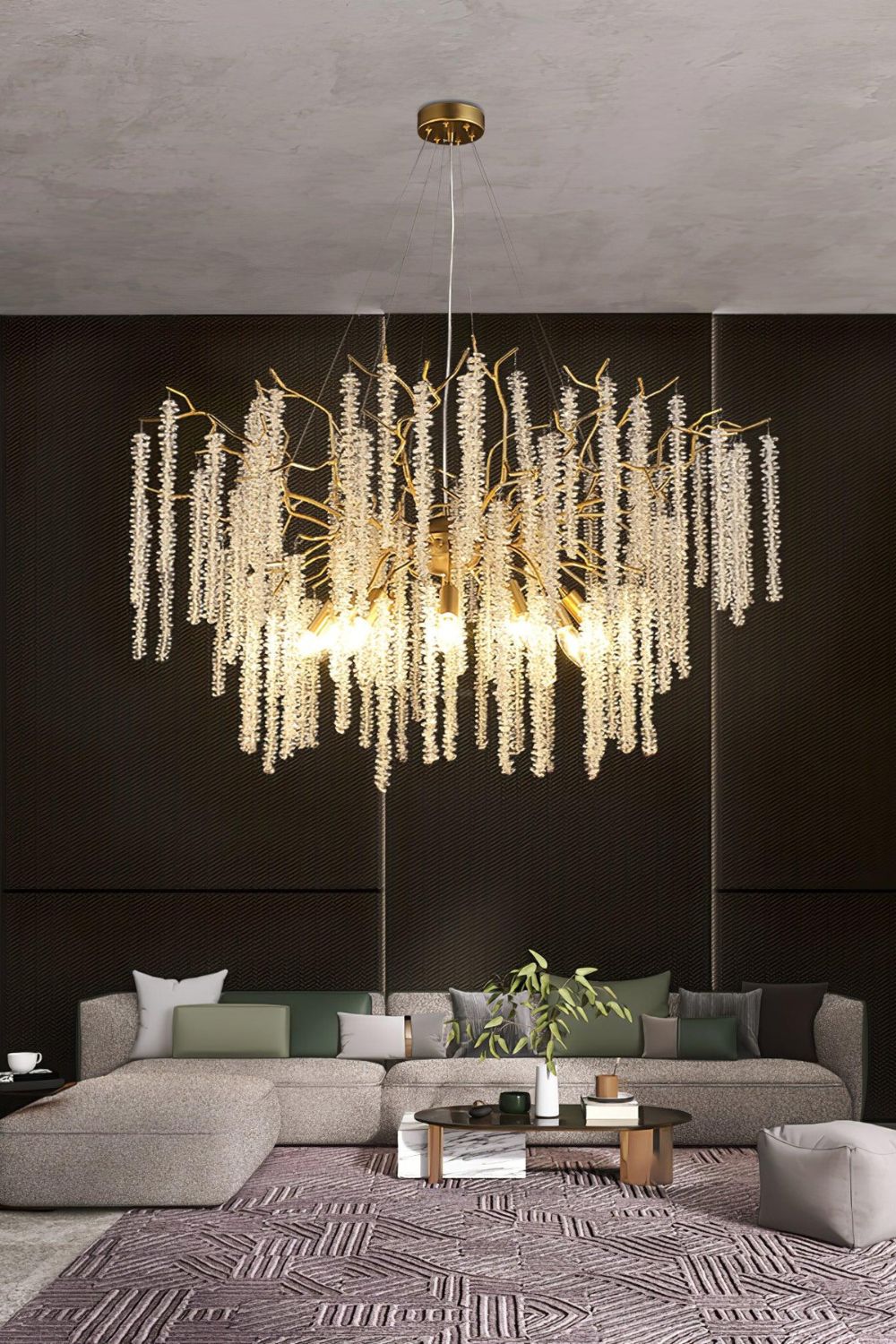 Wisteria Flower  Golden Branch Crystal Chandelier