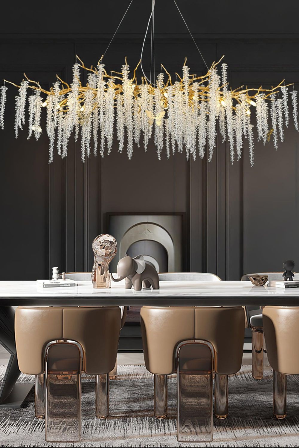 Wisteria Flower  Golden Branch Crystal Chandelier