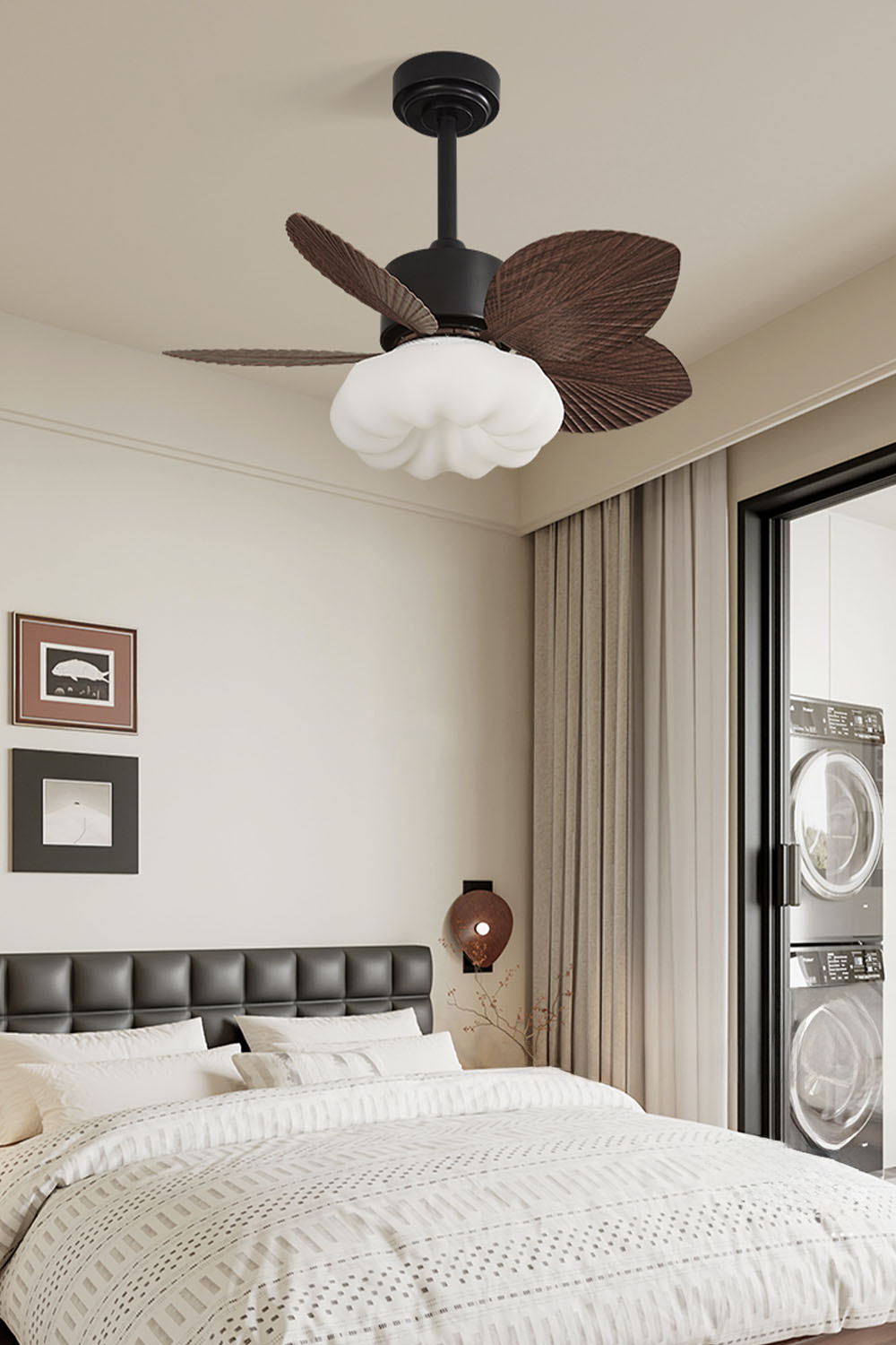 Wood Leaf Fringe Fan Chandelier