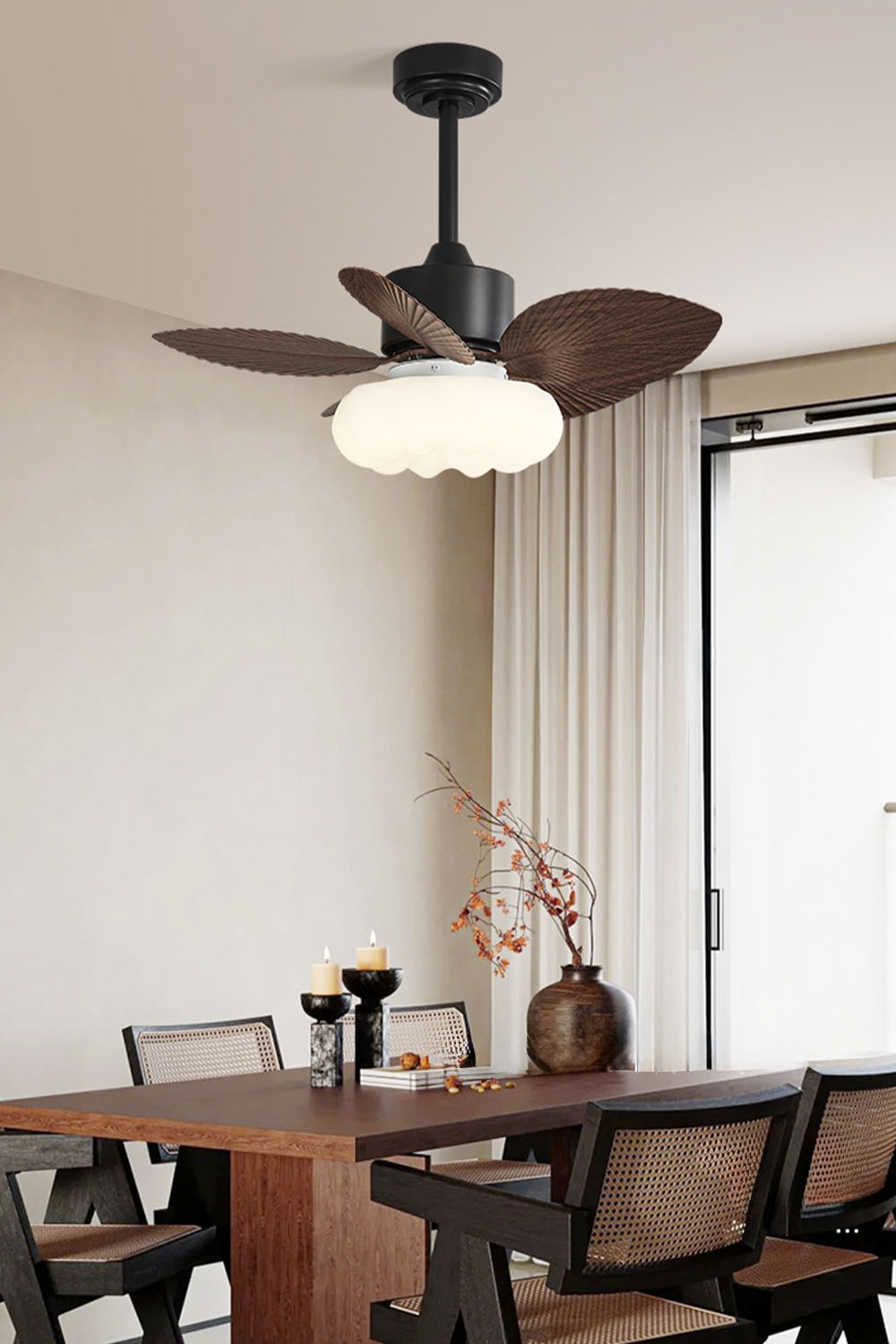 Wood Leaf Fringe Fan Chandelier