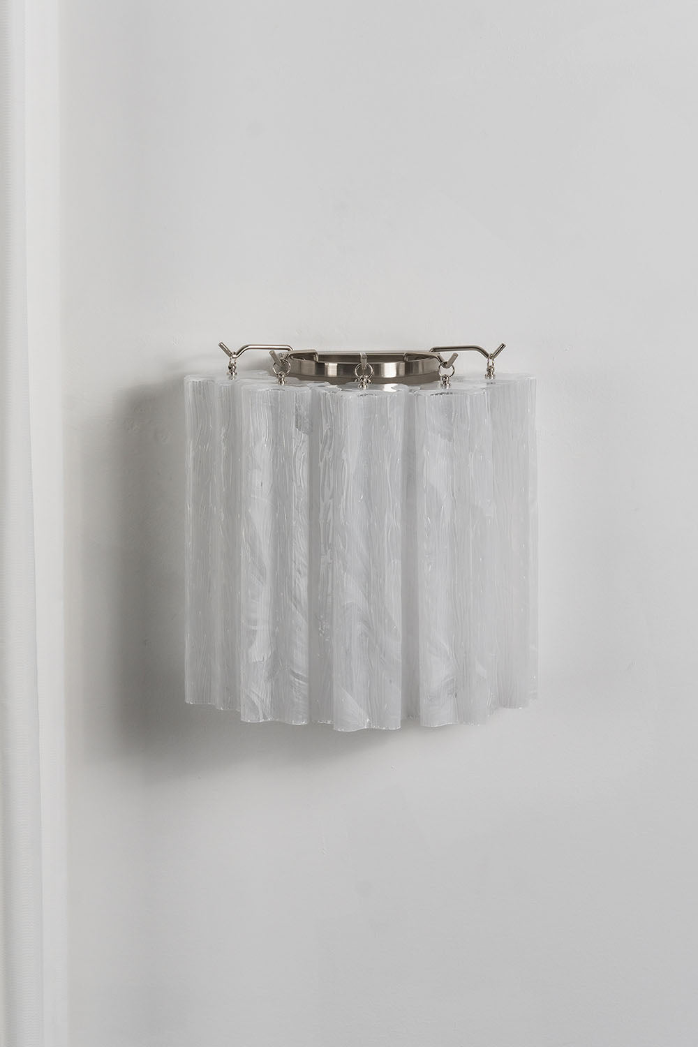 Ysoline Rippled Glass Curtain Sconce Light | Rippled Glass and Metal | Unlit front view mounted on a plain white wall | Samu Lamp