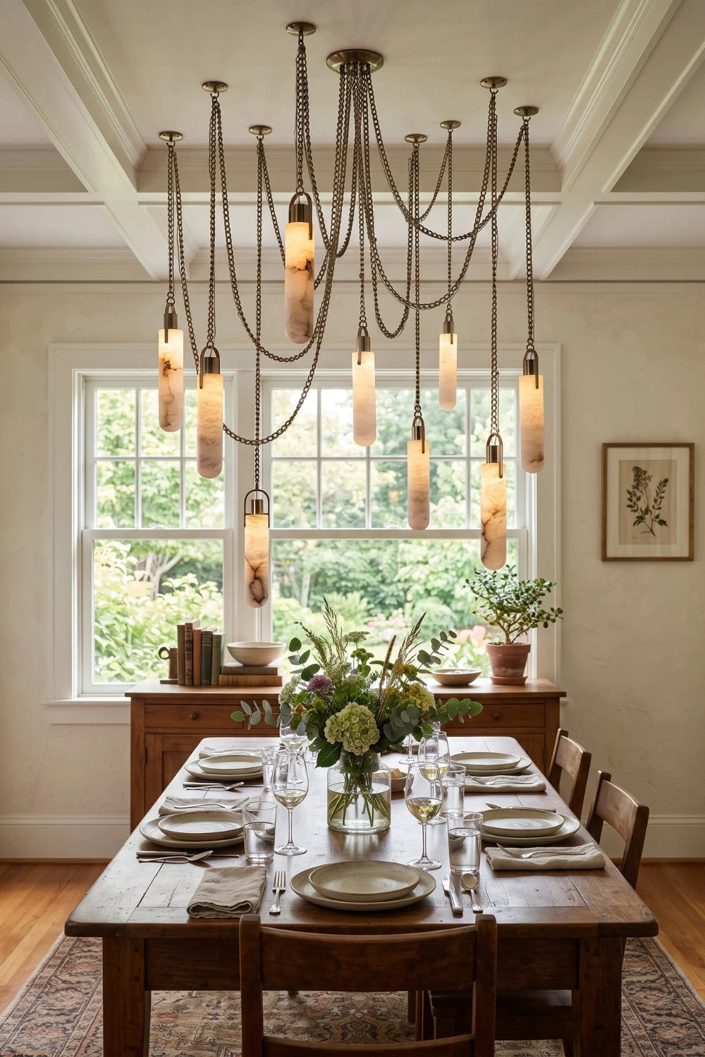 Multi-head Alabaster Cylindrical Chandelier