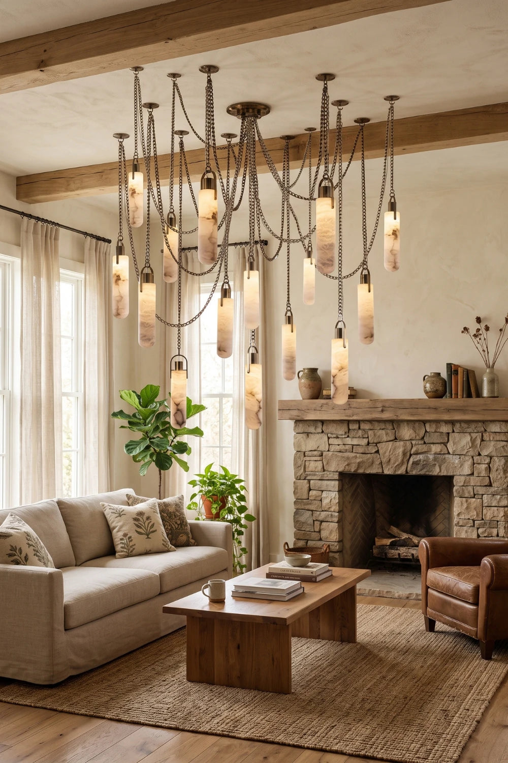 Multi-head Alabaster Cylindrical Chandelier