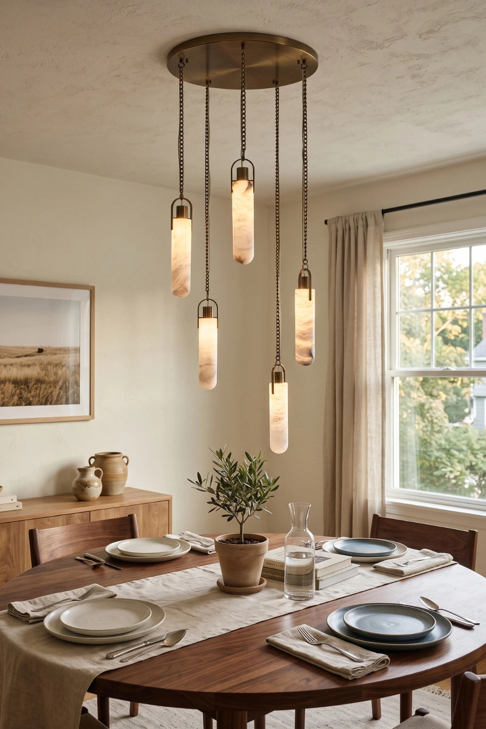 Multi-head Alabaster Cylindrical Chandelier