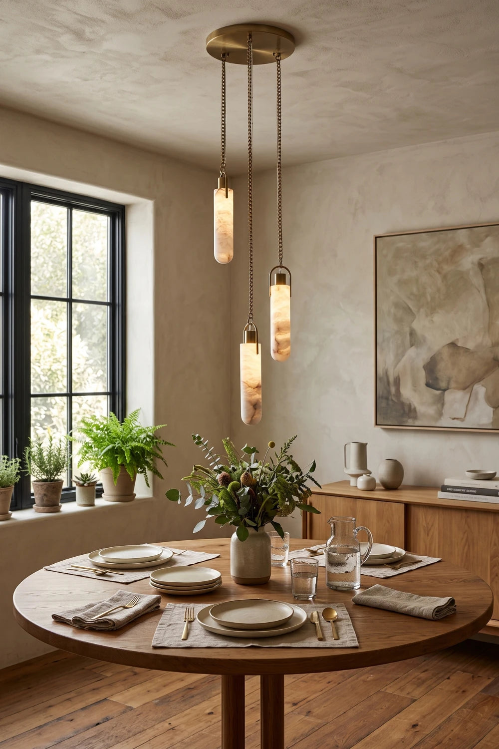 Multi-head Alabaster Cylindrical Chandelier