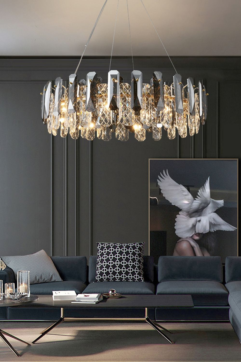 Clear Crystal Drum Pendant Lamp - SamuLighting