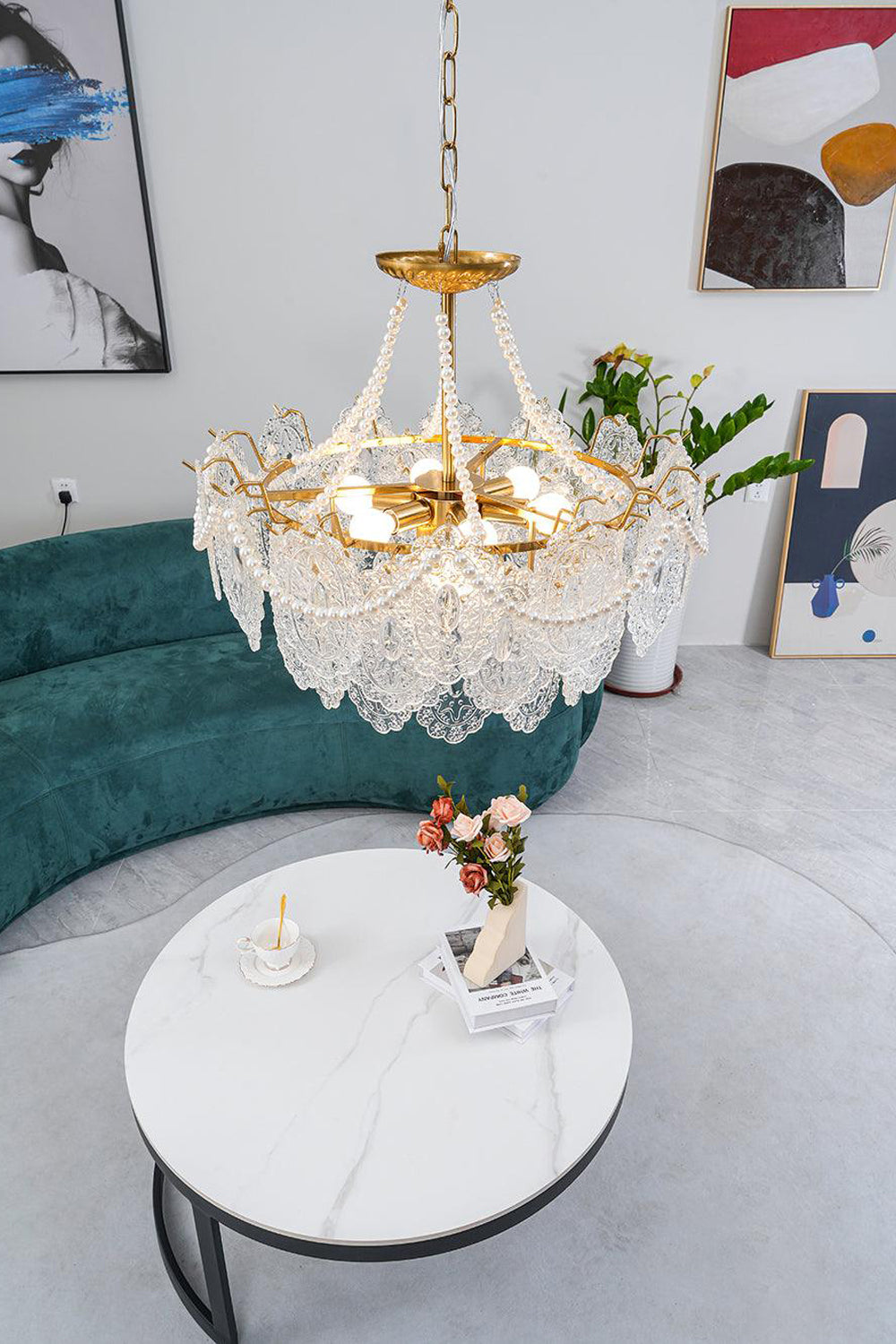 Embossed Pearls Glass Chandelier - SamuLighting