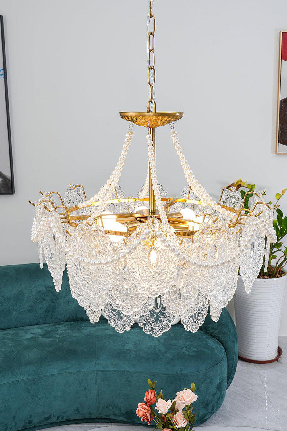 Embossed Pearls Glass Chandelier - SamuLighting