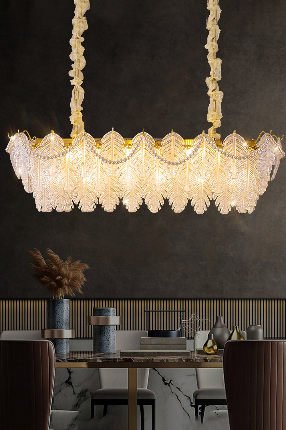 Pearl Glass Leaf Chandelier - SamuLighting
