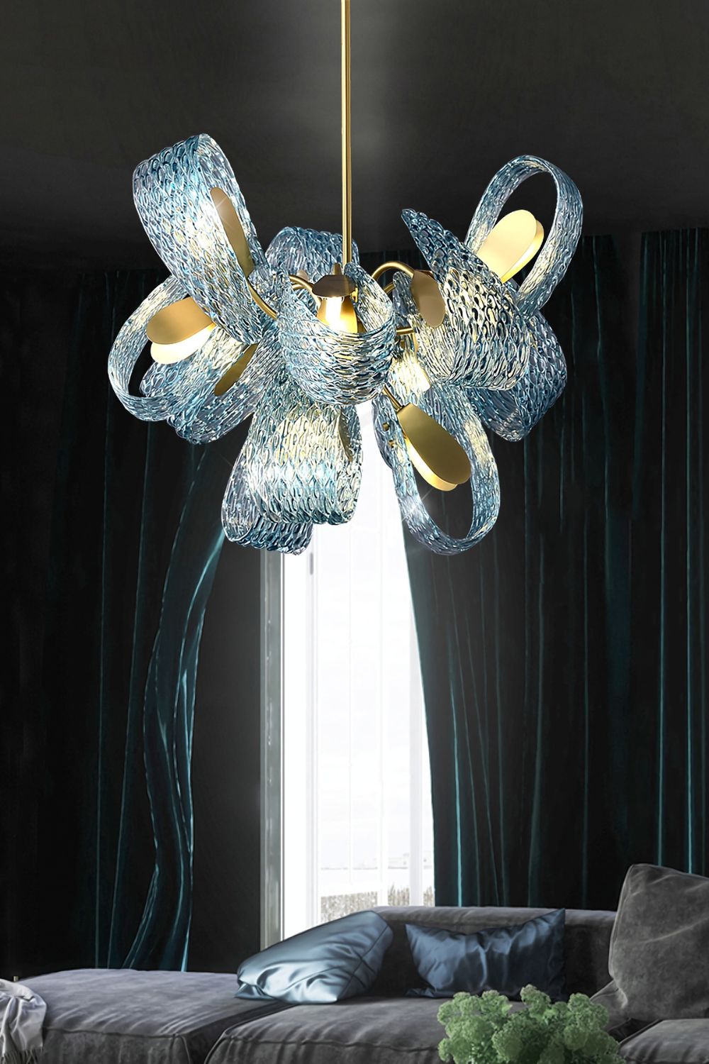 Petal Blue Glass Chandelier - SamuLighting