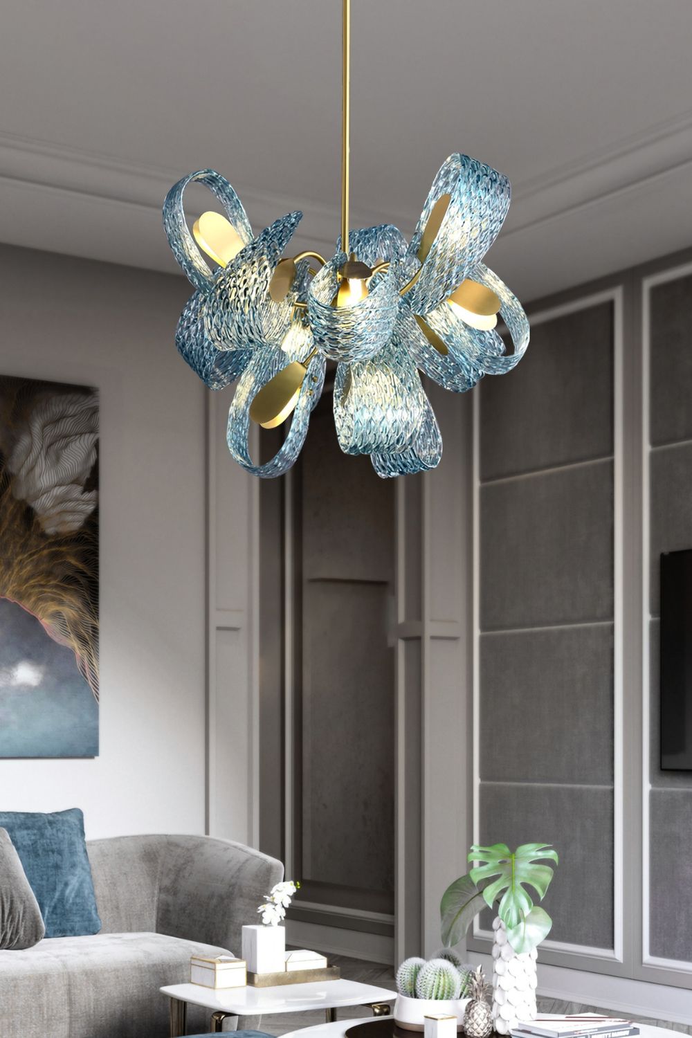 Petal Blue Glass Chandelier - SamuLighting