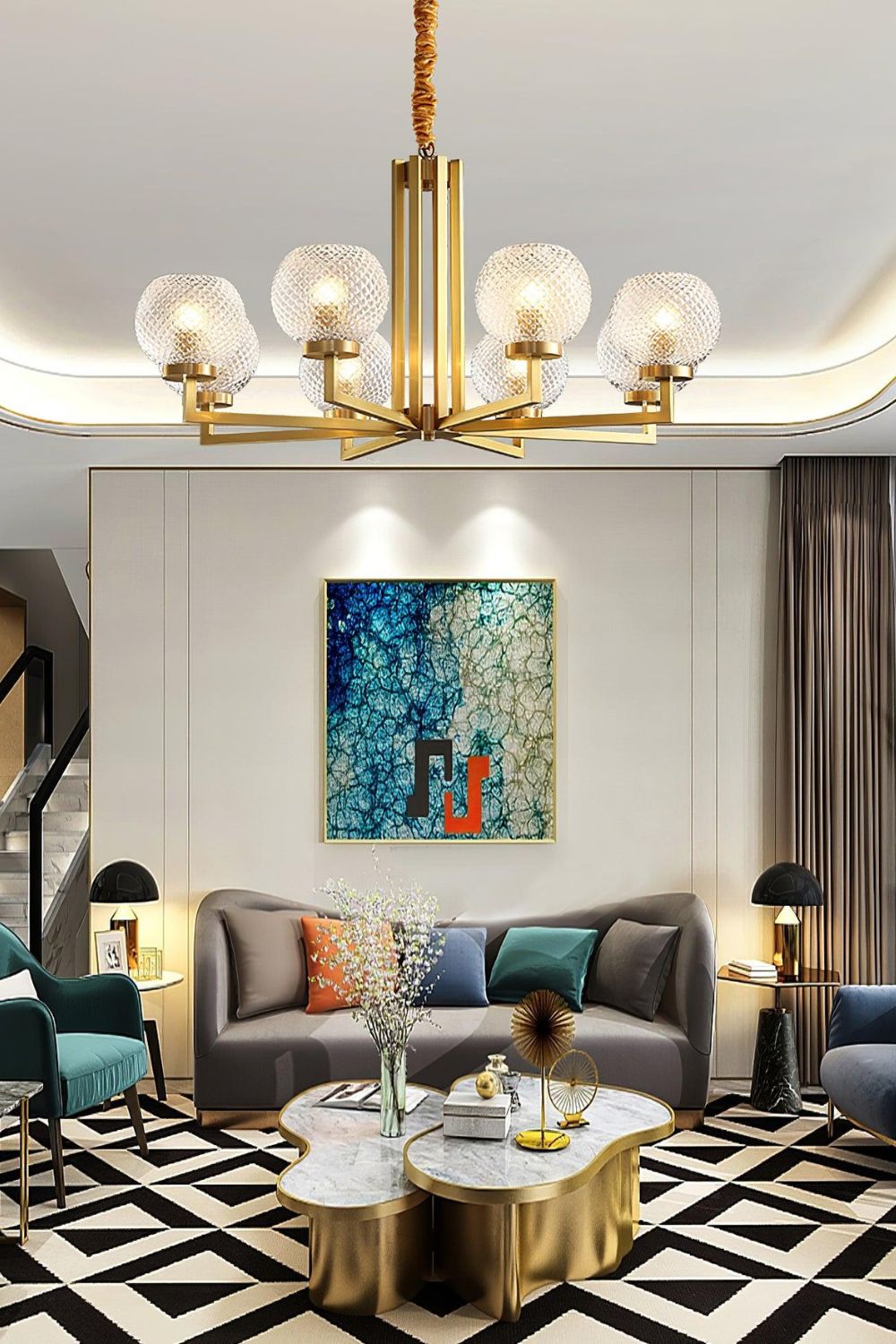 Ribbed Glass Brass Chandelier - SamuLighting