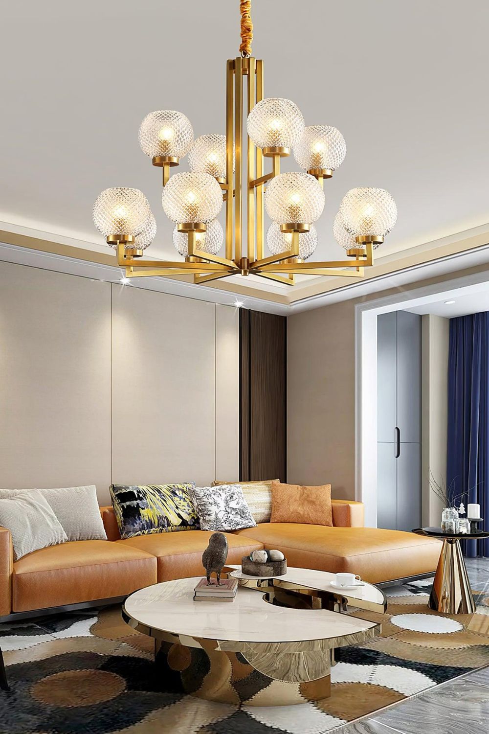 Ribbed Glass Brass Chandelier - SamuLighting